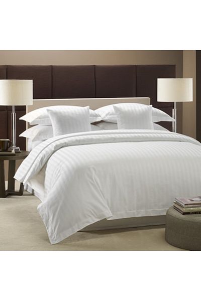 Kotonia Home Lenjerie de pat 4 piese Kotonia Home Hotel King Size, 100% bumbac, Damasc, dungi late, Alb