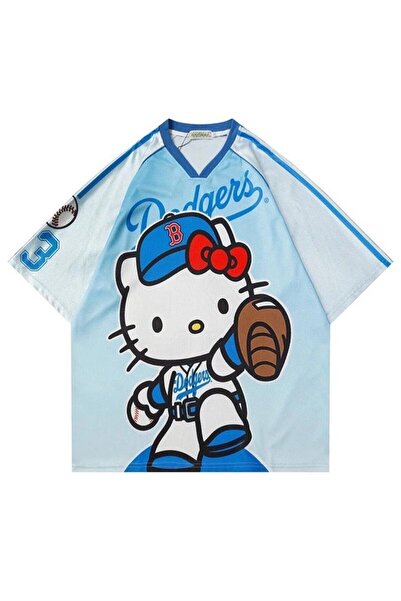 rengarenk outlet Mavi Hello Kitty Dodgers Forma Unisex T-shirt