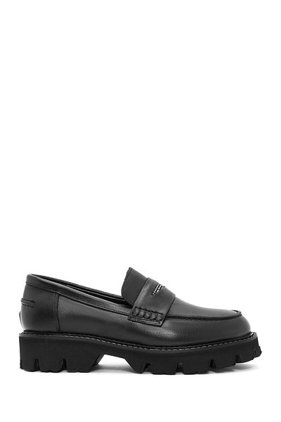Derimod Women's Black Stone Detailed Leather Masculine Loafer 24Wfd 184518