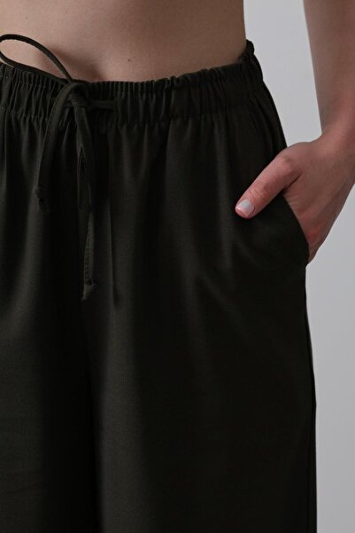 My Reality Fashion Wide Leg Trousers with Elastic Waist - Dark Khaki