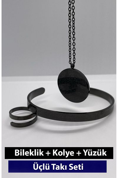 Nehir Ayetel Kursi Bracelet Bracelet Necklace and Ring Set Stainless Steel