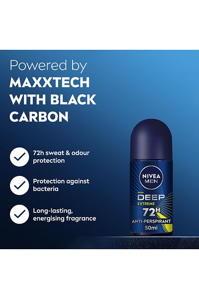 NIVEA MEN DEEP Extreme MaxxTech, Antiperspirant for Men, Roll-on 50ml