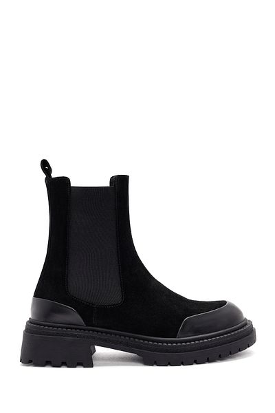 Derimod Women's Black Suede Leather Chelsea Boots 24Wfd 512210