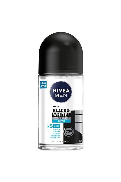 NIVEA NIVEA MEN Black & White Invisible Fresh, Antiperspirant for Men, Roll-on 50ml