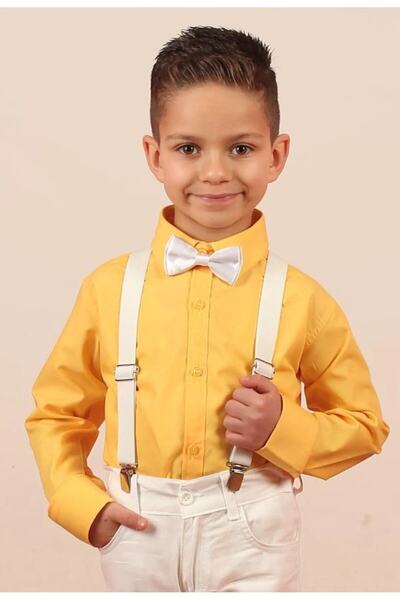 Nacar Erkek Çocuk Gömlek Papyon Askı Takımı Gösteri Kıyafeti