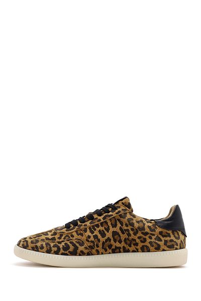 Derimod Women's Tan Lace-Up Patterned Suede Leather Sneaker 24Wfd3709W2