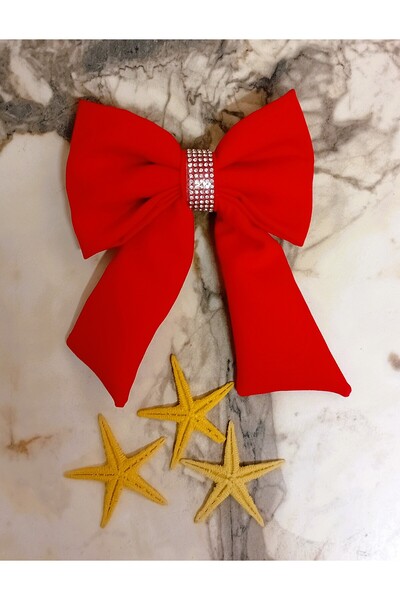 Lissa Aksesuar Crepon mic piatra rosie cu model fundita