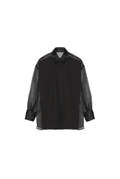OllaCollection Organze Detaylı Gömlek Siyah
