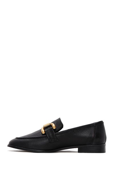 Derimod Women's Black Accessory Detailed Leather Masculine Loafer 24Wfd1302Ft
