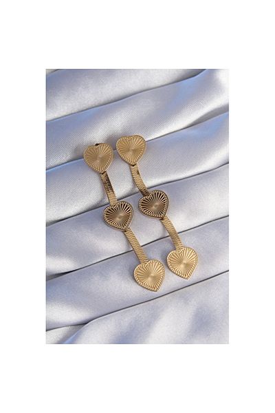 Skygo 316L Steel Gold Color Long Italian Chain Detail Heart Earrings - Tj-Bkp9024