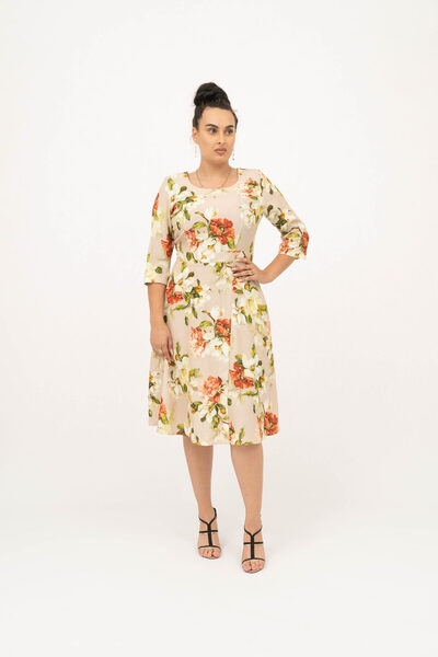 Gorgeaux Laura Cream Floral Printed - 3XL(46)