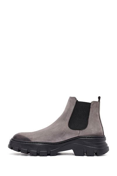 Derimod Men's Gray Nubuck Leather Chelsea Boots 24Wfd6416V3