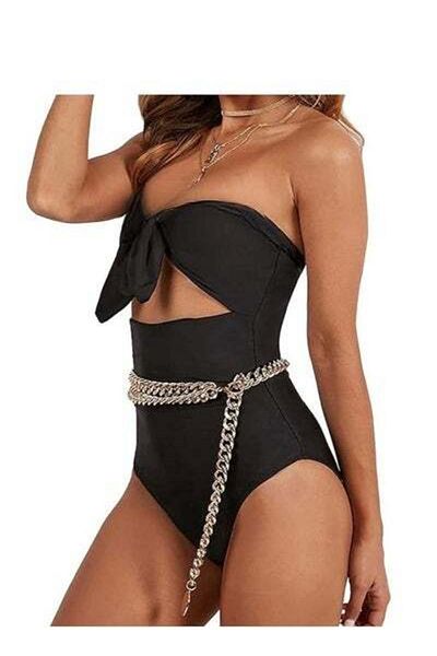 HALAMODO Women's One Piece Swimsuit, Tie Knot Front Cutout Bikini, Tummy Control Bathing Suits, Slimming Twis