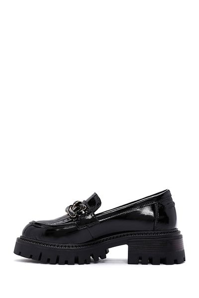 Derimod Women's Black Buckle Detailed Leather Masculine Loafer 24Wfd 130316