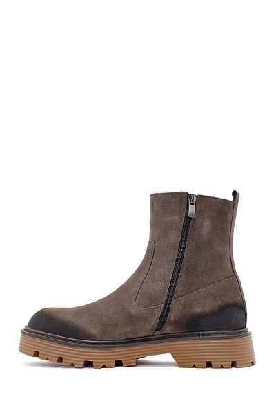 Derimod Men's Brown Zippered Suede Leather Casual Boots 24Wfd 702210