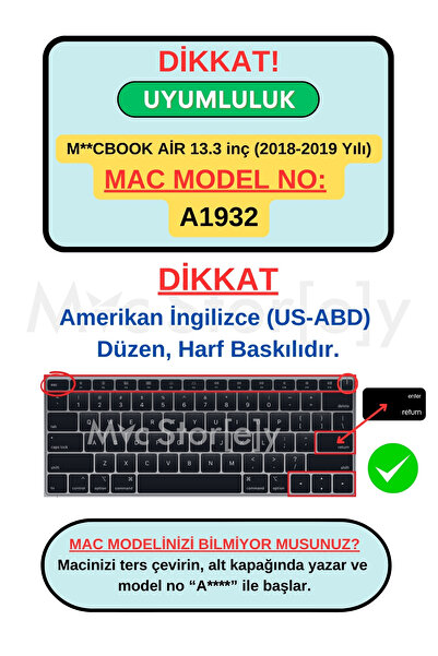 Mcstorey Macbook Air 13inç Kılıf Klavye Koruyucu Ingilizce Baskı (US-ABD) Touchıdli A1932 Modeli Uyumlu Ombre