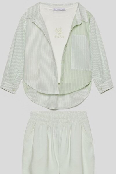 nk kids Kız Çocuk 1-4 Yaş Oval Kesim Etekli Keten Gömlek 38601 Mint