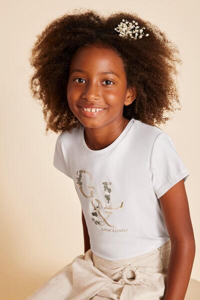 MAYORAL تي شيرت قصير الأكمام مطرز بالترتر للفتيات من عمر 8 إلى 18 سنة 854 إكرو