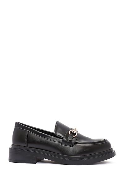 Derimod Women's Black Buckle Detailed Masculine Loafer 24Wfe 401418
