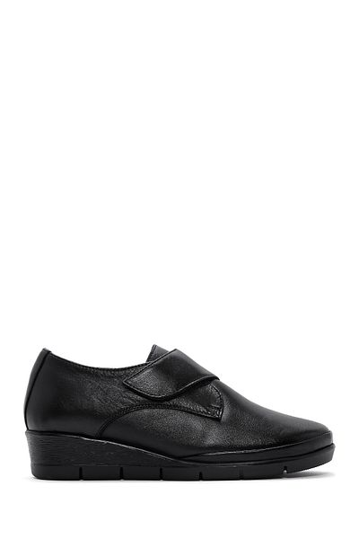 Derimod Black Leather Comfort Wedge Heeled Shoes - Women's 24WFD 235218