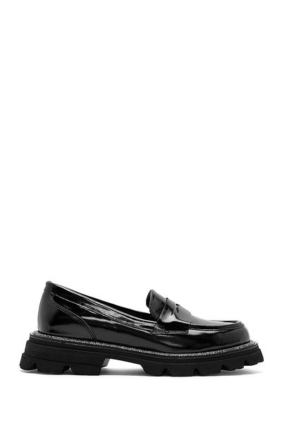 Derimod Women's Black Patent Leather Masculine Loafer 24Wfd 188716