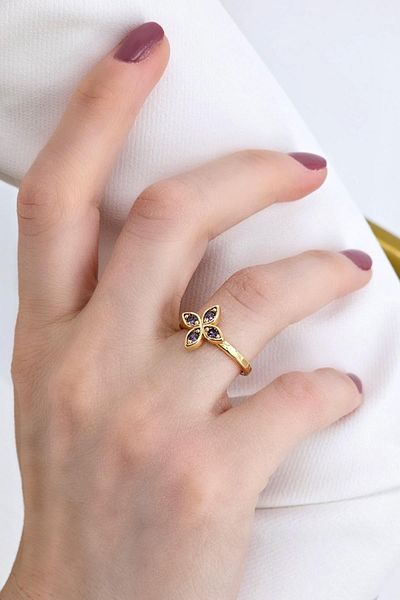 Çlk Accessories خاتم البرسيم الأحجار الكريمة الملون الفاخر القابل للتعديل 1456
