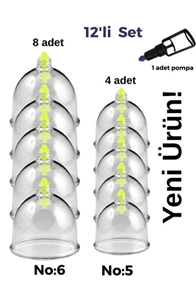 Tilda BSC. & Home 12'li Canlandırıcı Selülit Ve Çatlak Giderici Kupa Çekme Vakumlu Masaj Aleti - Hacamat Seti