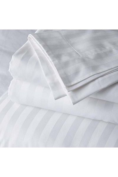 Kotonia Home Lenjerie de pat 4 piese Kotonia Home Hotel King Size, 100% bumbac, Damasc, dungi late, Alb