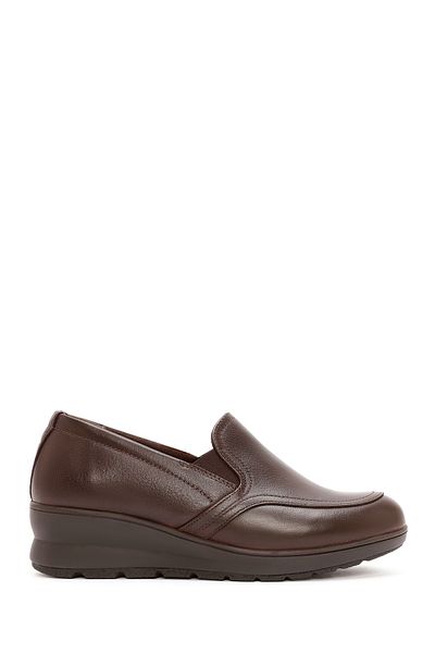 Derimod Women's Brown Wedge Heeled Leather Comfort Loafer 24Wfd 236818
