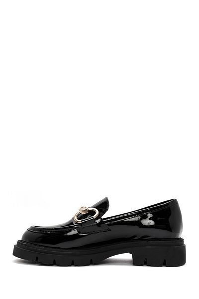 Derimod Black Patent Leather Women's Loafer - Buckle Detailed, Masculine 24Wfd 161816