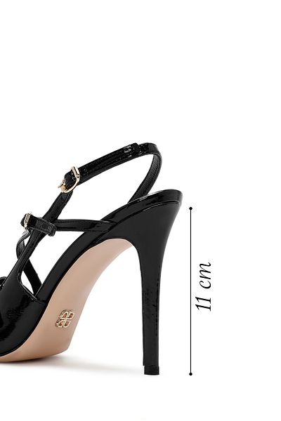 Derimod Black Patent Leather Women's Shoes - Thin Heeled, Open Back 24Wfd 120516