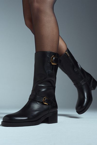 Derimod Women's Black Zippered Buckle Detailed Leather Boots 24Wfd2818Ft