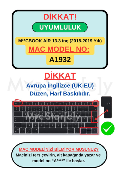 Mcstorey Macbook Air Kılıf 13inç Klavye Koruyucu Ingilizce Baskı (UK-EU) A1932 Modeli Ile Uyumlu Ombre