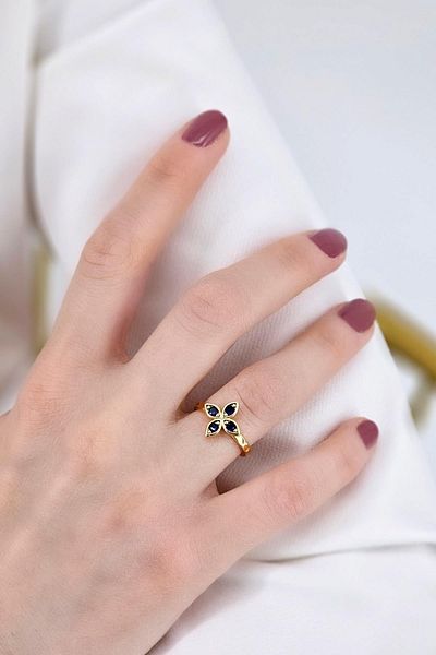 Çlk Accessories خاتم البرسيم الأحجار الكريمة الملون الفاخر القابل للتعديل 1456