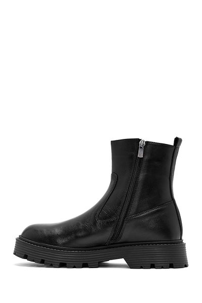 Derimod Men's Black Zippered Leather Casual Boots 24Wfd 702218