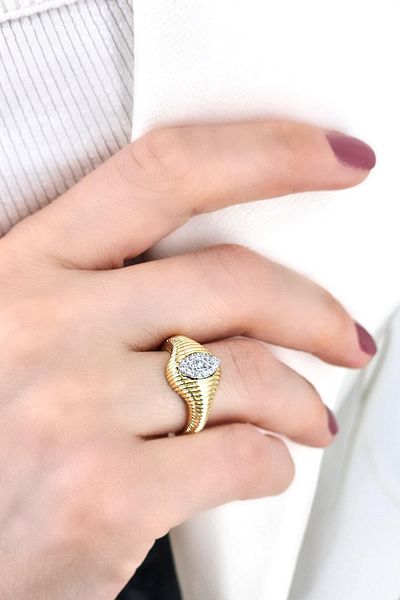 Çlk Accessories خاتم بتصميم حجر الزركون المقطوع بالليزر قابل للتعديل 1468