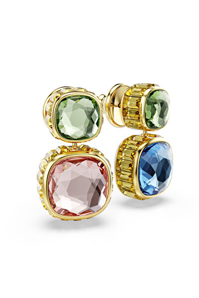 Swarovski Chroma damla küpeler, Yastık kesim, Çok renkli, Altın rengi kaplama