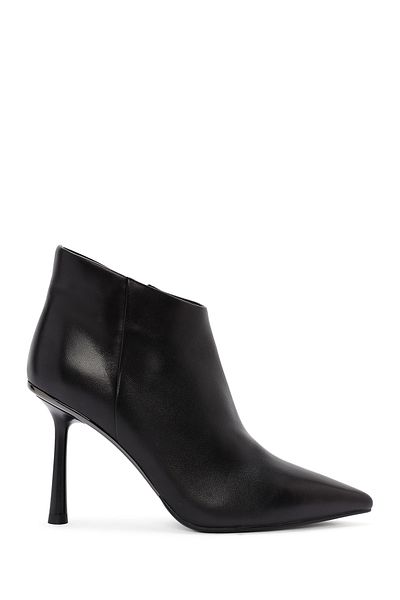 Derimod Women's Black Zippered Thin Heeled Leather Boots 24Wfd 490318