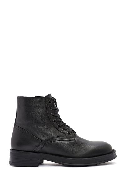 Derimod Men's Black Lace-Up Zipper Detailed Leather Casual Boots 24Wfd 707118