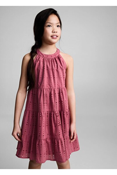 MANGO Kids İşlemeli halter yaka elbise