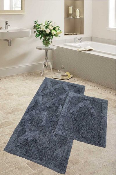 Bonny Home Πλακάκι Anthracite Tufting Φυσικό Βαμβάκι Σετ Χαλάκι Μπάνιου 2 τεμαχίων Σετ καθίσματος τουαλέτας που πλένεται στο πλυντήριο