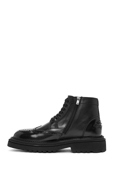 Derimod Men's Black Zippered Leather Casual Boots 24Wfd 720518