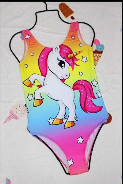 Sea Queen renkli desenli likralı kumaş kız çoçuk yüzücü mayo