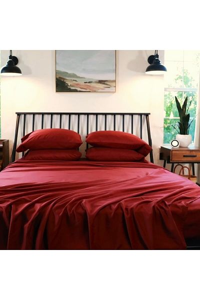 Kotonia Home Lenjerie de pat Kotonia Home Hotel King Size, 100% bumbac, Damasc DeLux Saten, rosu