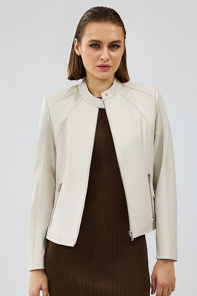 Derimod Anya Women's Cream Short Leather Jacket - 24Wge52331M