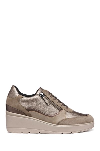 Geox حذاء رياضي نسائي من Mink Ilde Taup برباط ونعل سميك D46RAA02N22C6029