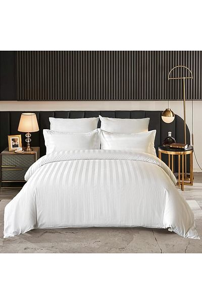 Kotonia Home Husa Pentru Pilota Hotel Damasc Cu Dungi Latime 2.5 Cm, 100% Bumbac, Alb, 180x200 Cm