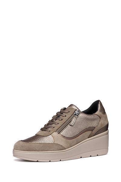 Geox حذاء رياضي نسائي من Mink Ilde Taup برباط ونعل سميك D46RAA02N22C6029