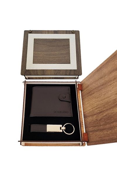 Skygo Keychain and Wallet Set with Wooden Box