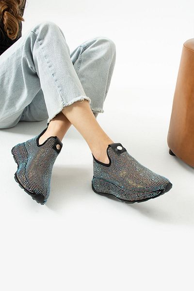 diclepolat Pantofi de damă - Pantofi sport cu talpă groasă, elastică, argintie, cu detalii de piatră, Sarge Black